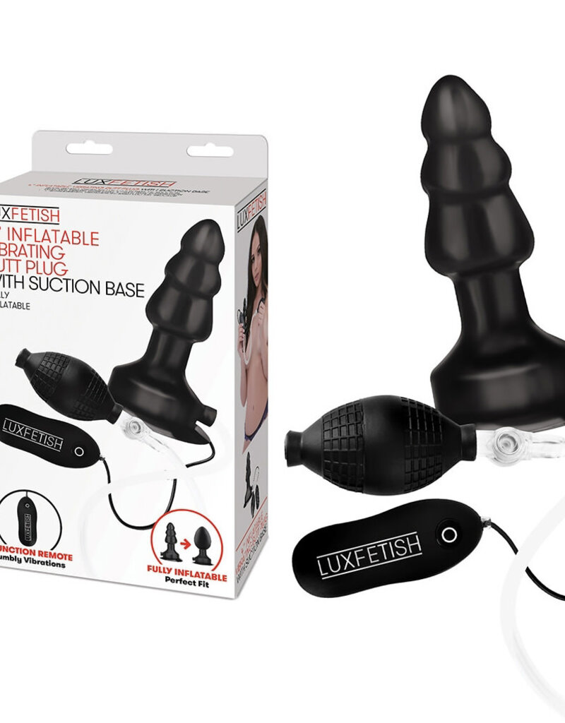 Lux Fetish Lux Fetish 4" Inflatable Vibrating Butt Plug w/Suction Base - Black
