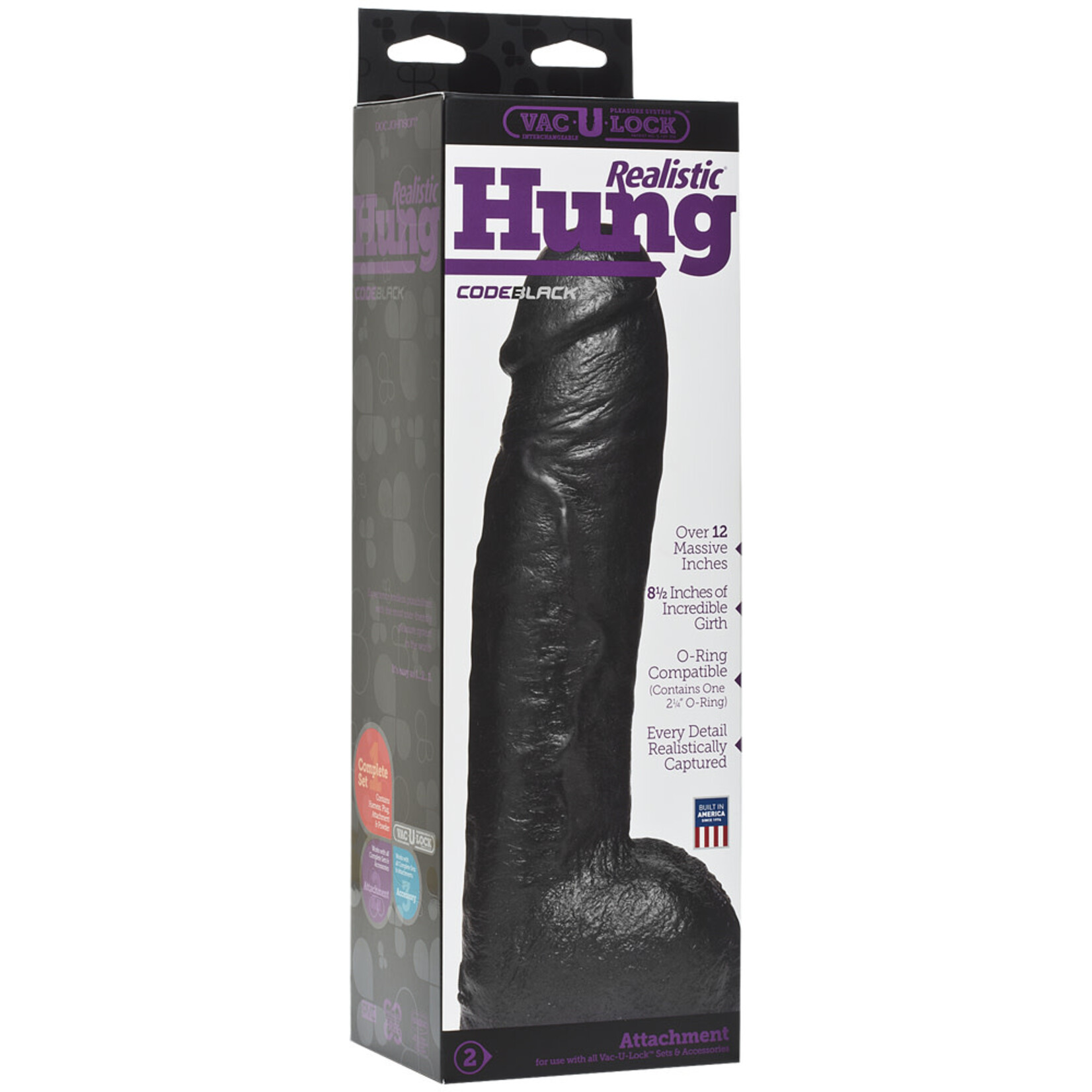 Doc Johnson Vac U Lock Codeblack Realistic Hung Cock With Balls Attachment Black 12 Inch