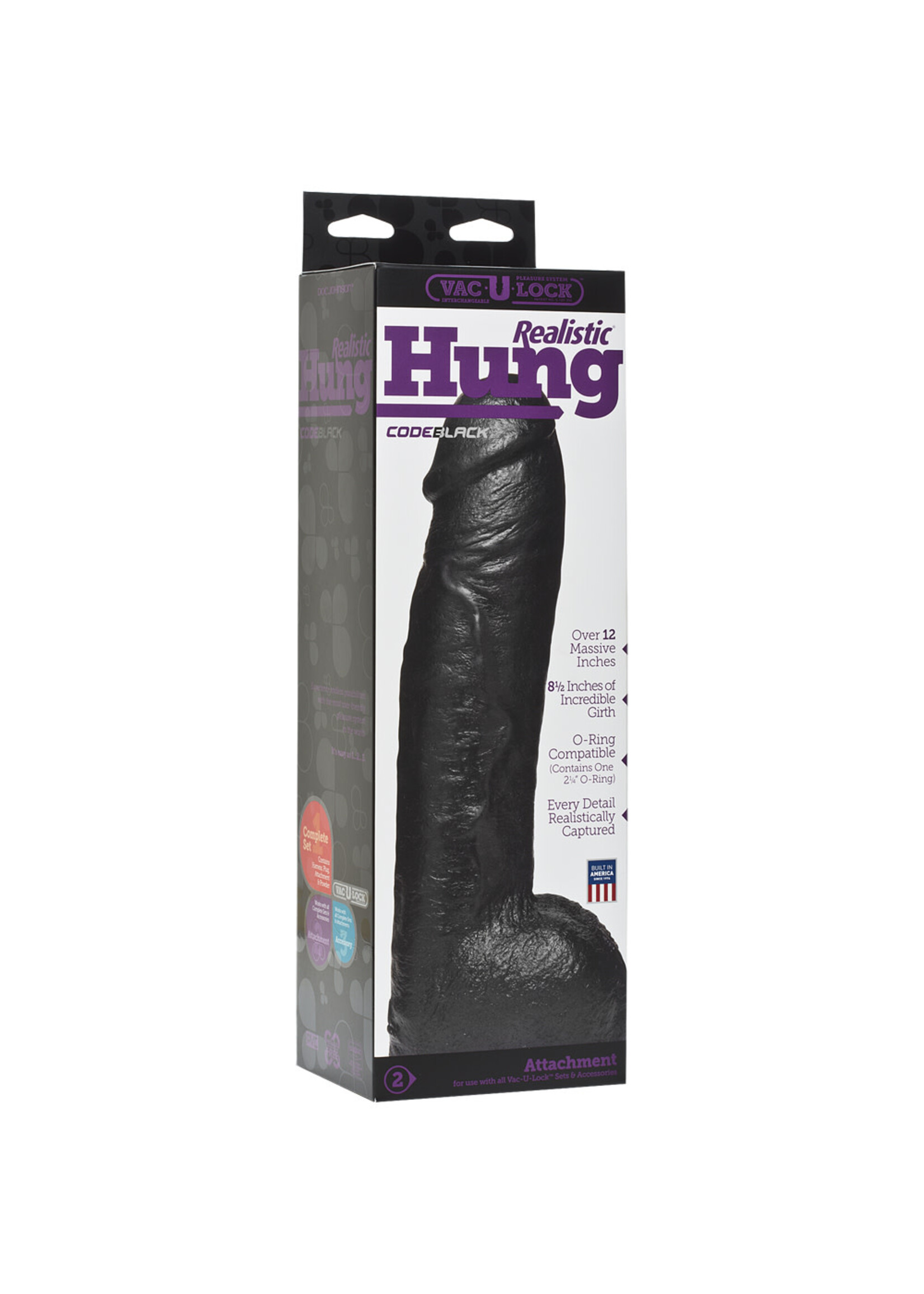 Doc Johnson Vac U Lock Codeblack Realistic Hung Cock With Balls Attachment Black 12 Inch