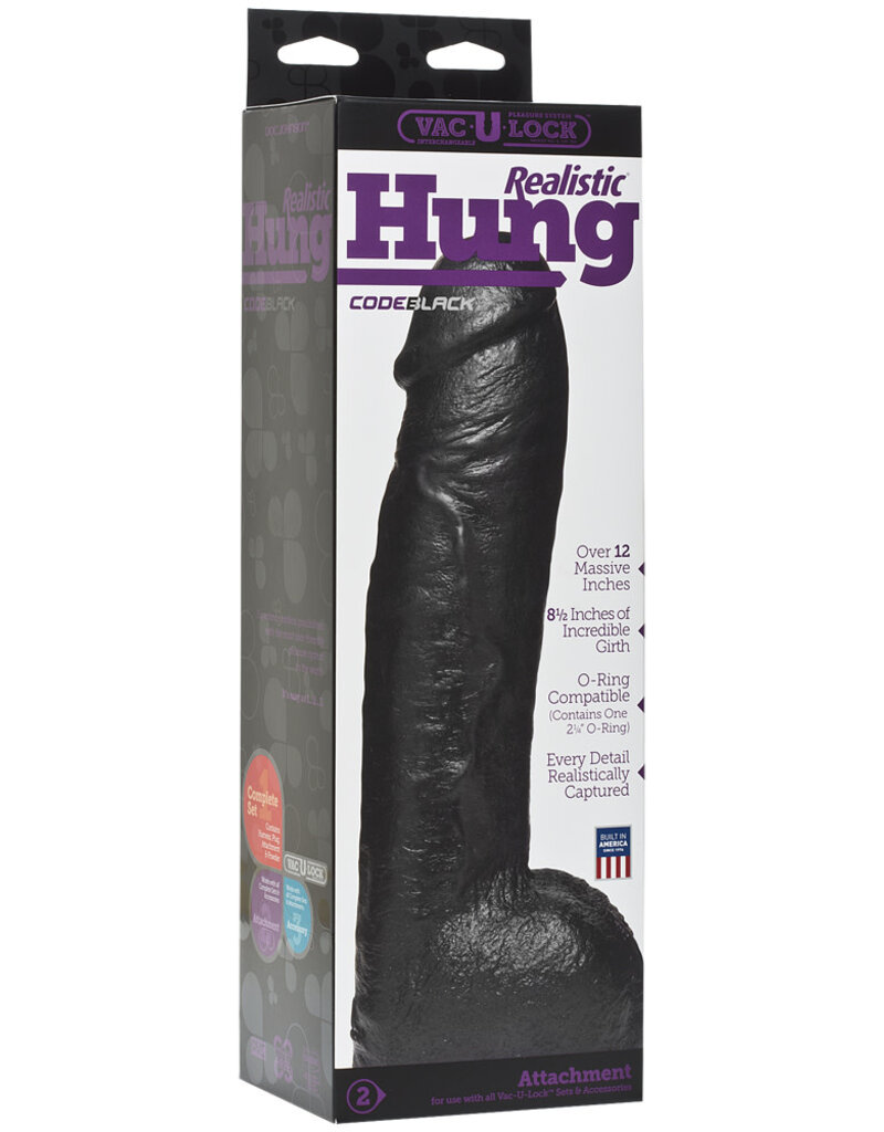 Doc Johnson Vac U Lock Codeblack Realistic Hung Cock With Balls Attachment Black 12 Inch