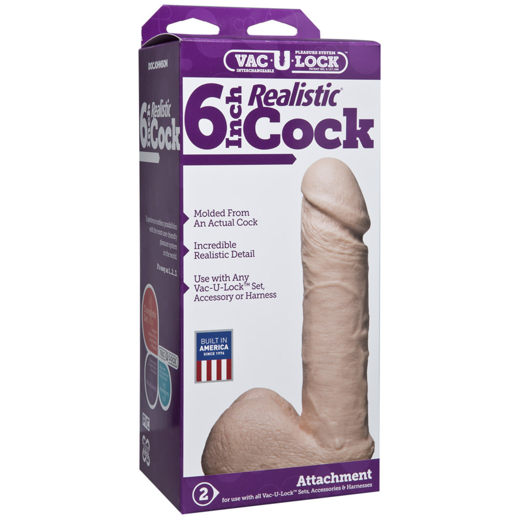 Doc Johnson Vac-U-Lock 6 Inch Realistic Cock - White