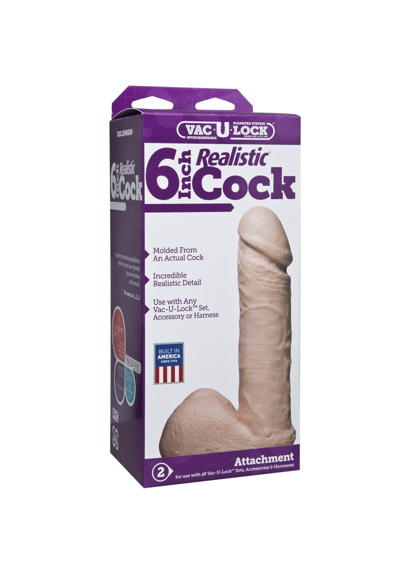 Doc Johnson Vac-U-Lock 6 Inch Realistic Cock - White