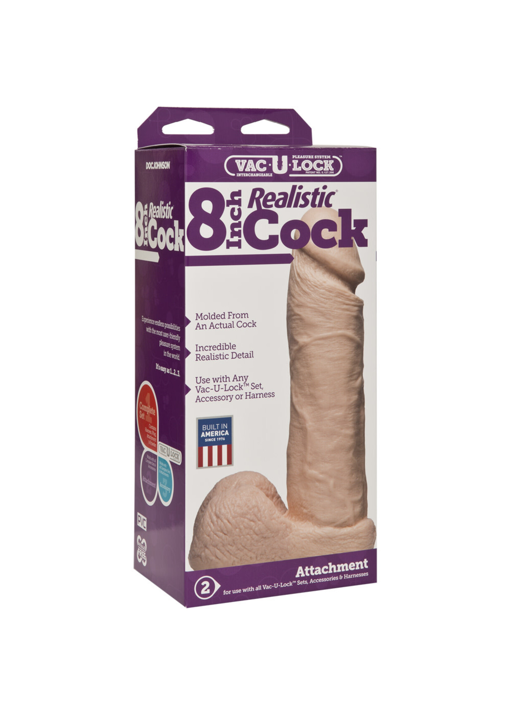 Doc Johnson Vac-U-Lock 8 Inch Realistic Cock - White