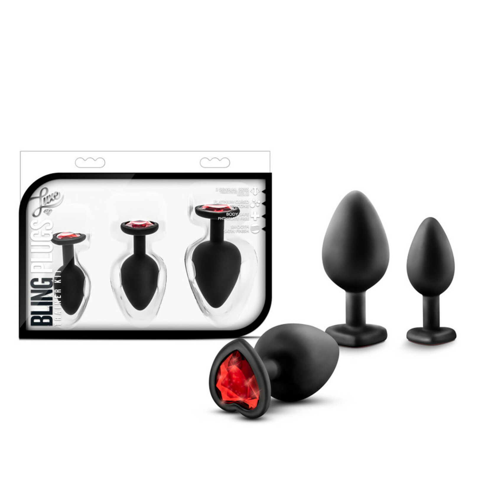 Blush Novelties Luxe - Bling Plugs Training Kit - Black With Red Gems