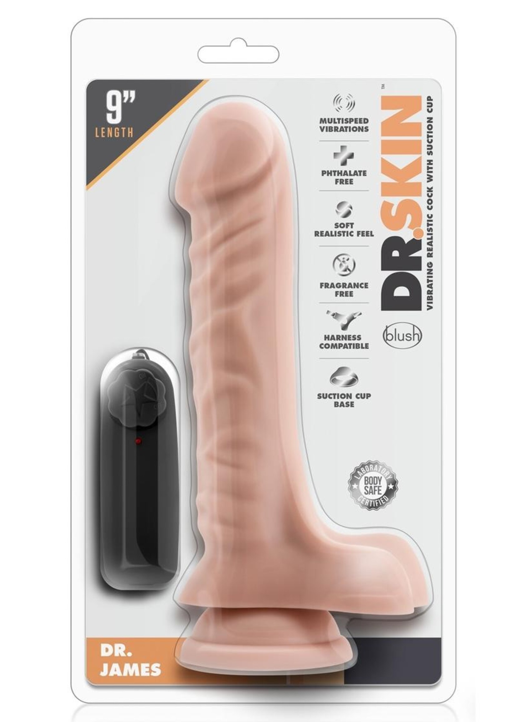 Blush Novelties Dr. Skin - Dr. James - 9 Inch Vibrating Cock With Suction Cup - Vanilla