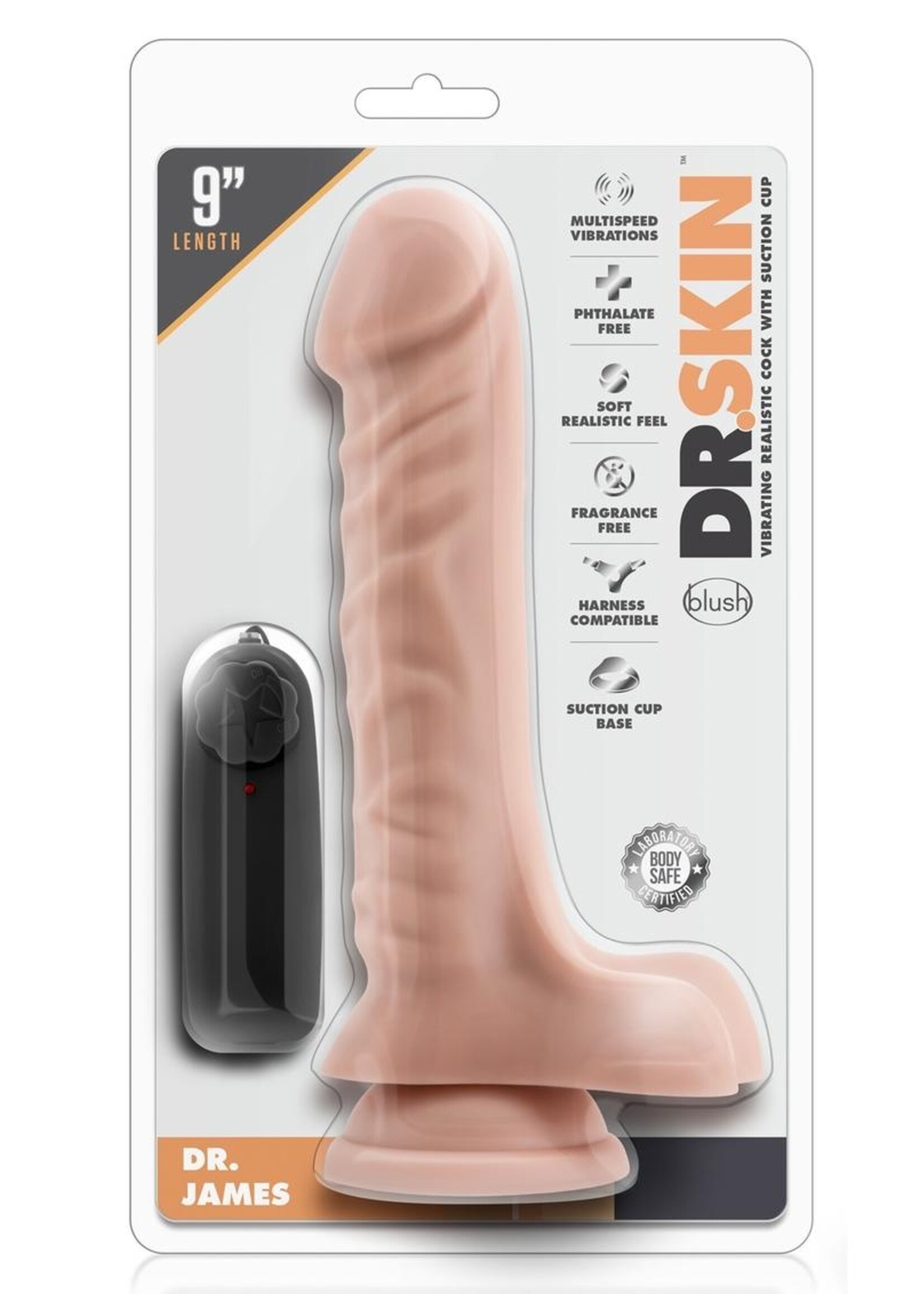 Blush Novelties Dr. Skin - Dr. James - 9 Inch Vibrating Cock With Suction Cup - Vanilla