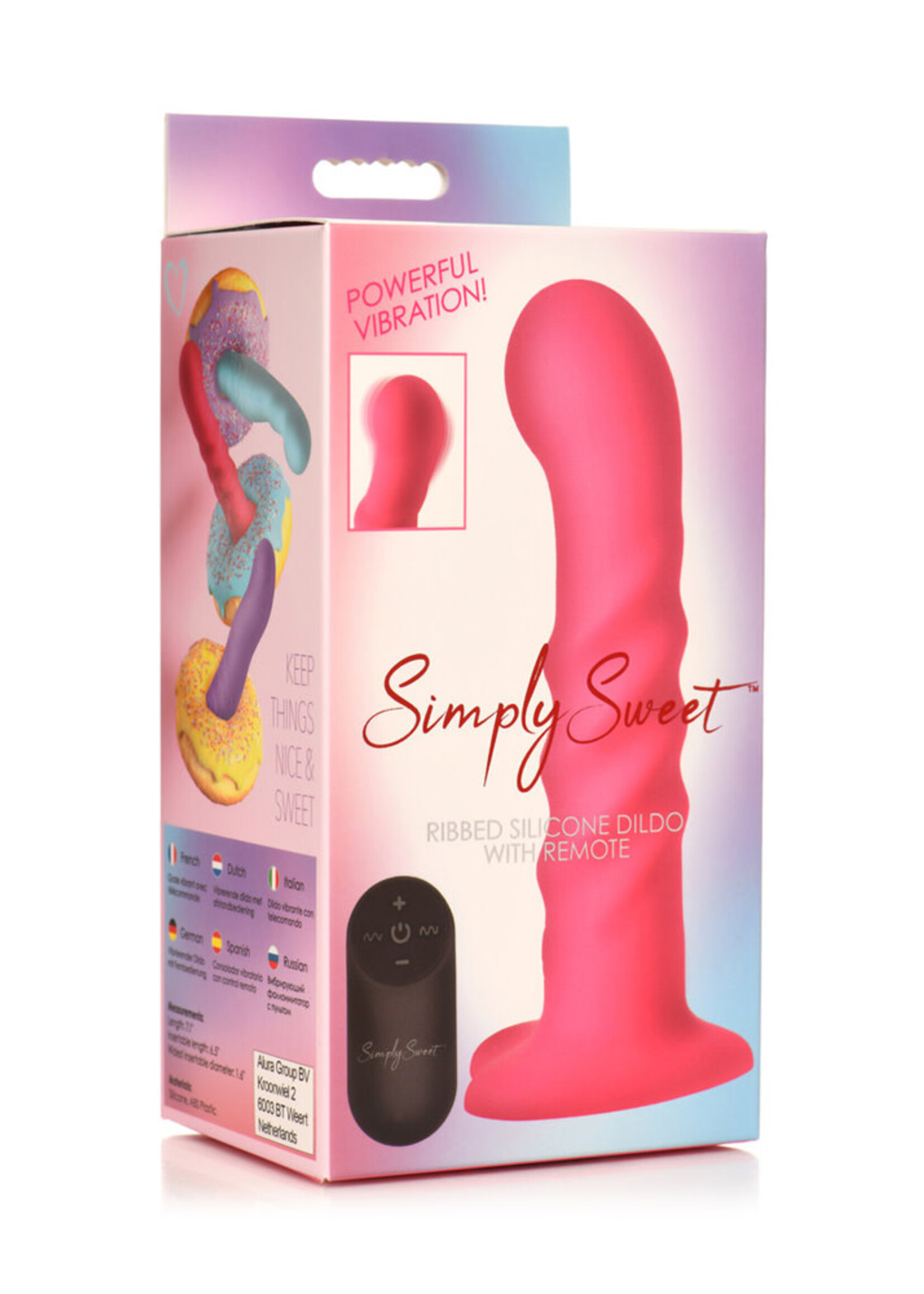 Curve Toys Simply Sweet 21X Vibrating Ribbed Silicone Dildo With Remote Pink