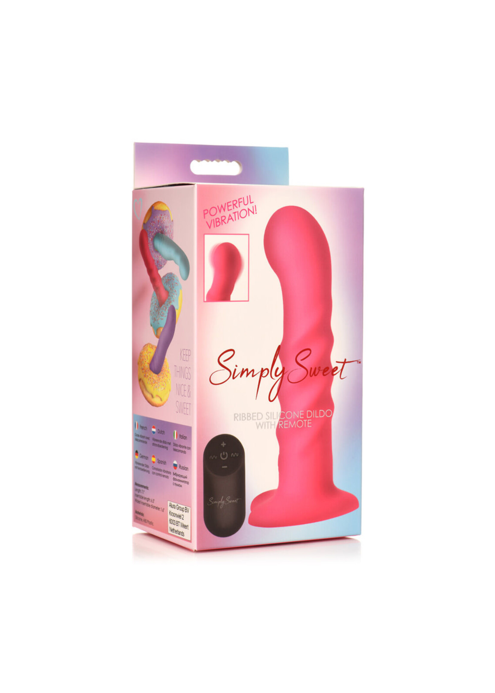 Curve Toys Simply Sweet 21X Vibrating Ribbed Silicone Dildo With Remote Pink