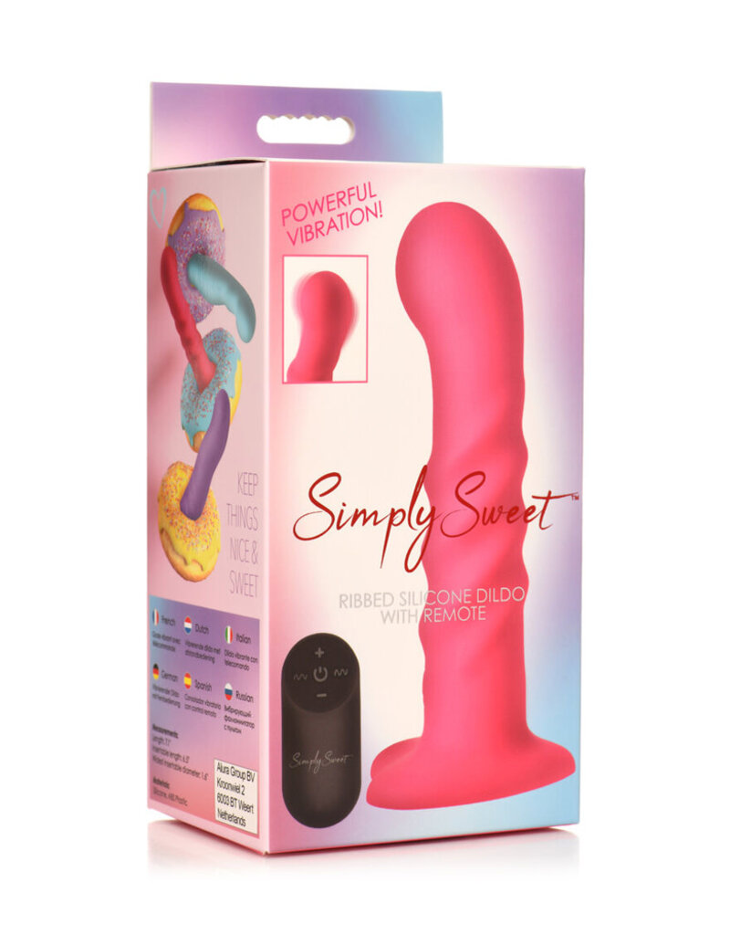 Curve Toys Simply Sweet 21X Vibrating Ribbed Silicone Dildo With Remote Pink
