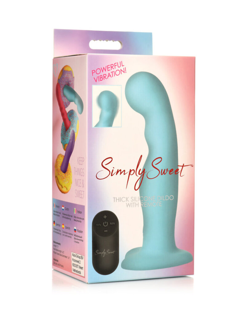 Curve Toys Simply Sweet 21X Vibrating Thick Silicone Dildo With Remote Blue