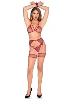 Leg Avenue Leg Avenue Shimmer Net Bra Top, G-String Panty, Garter Harness and Wrist Ties (4 Piece) - O/S