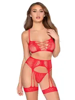 Leg Avenue Leg Avenue Dotted Net Bra Top with Heart Detail, G-String Panty, and Matching Garter Harness (3 Piece) - O/S