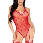 Leg Avenue Leg Avenue Mini Heart Trimmed Heart Net Teddy with Attached Stockings - O/S