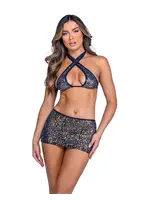 Roma Costumes Sequin Fishnet Criss-Cross Top - Black/Multi