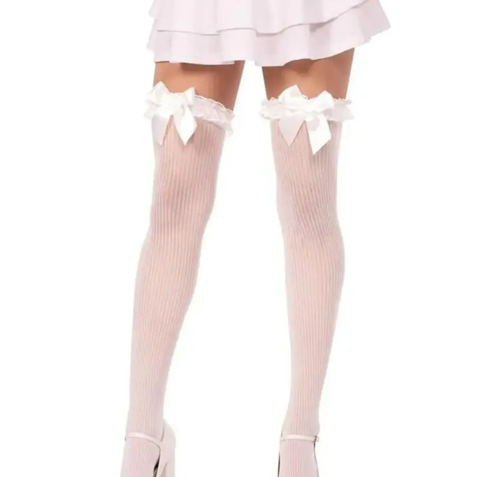 Leg Avenue Leg Avenue Lace Garter Sheer Striped Thigh Highs with Satin Bow Accent - O/S