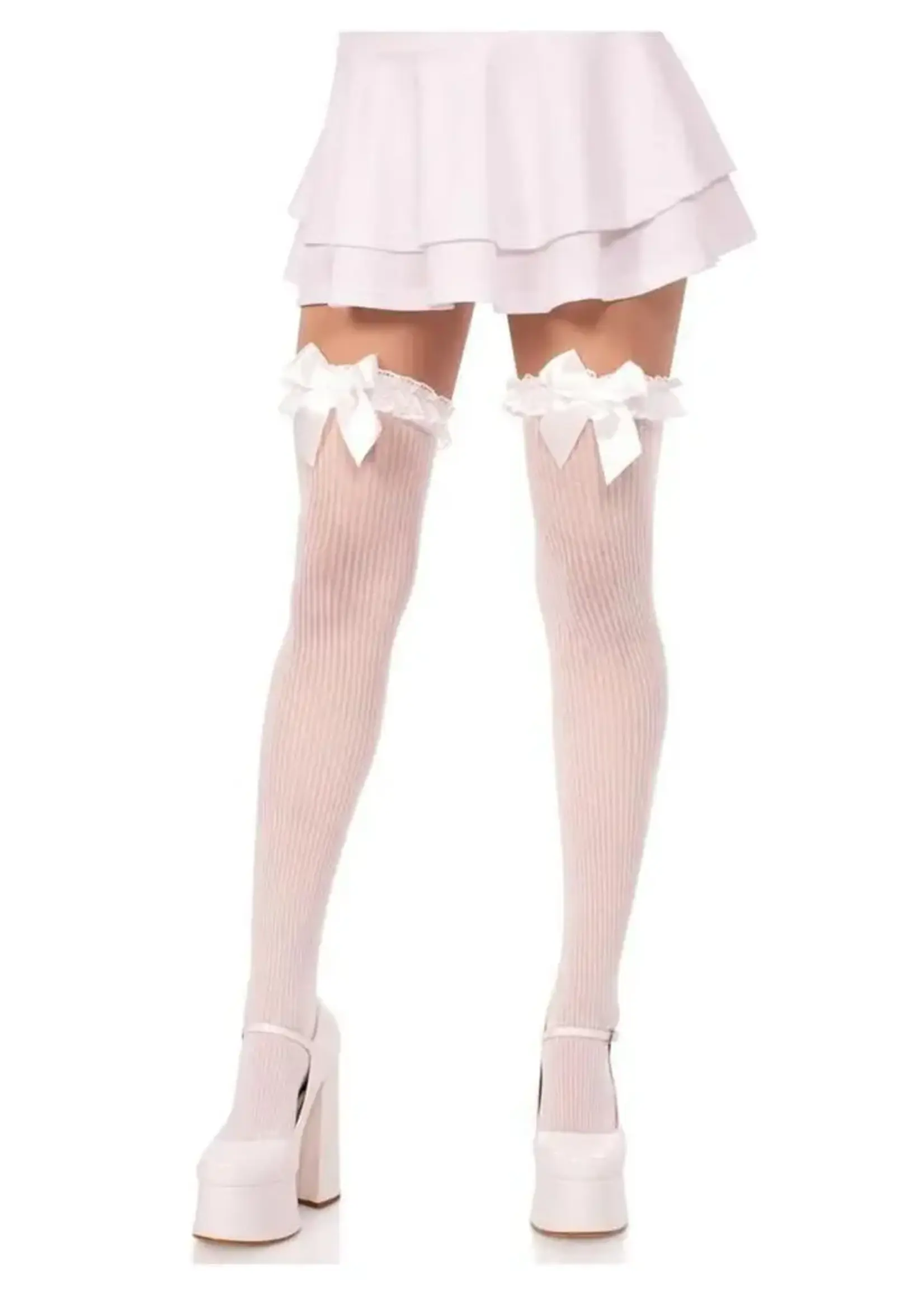 Leg Avenue Leg Avenue Lace Garter Sheer Striped Thigh Highs with Satin Bow Accent - O/S