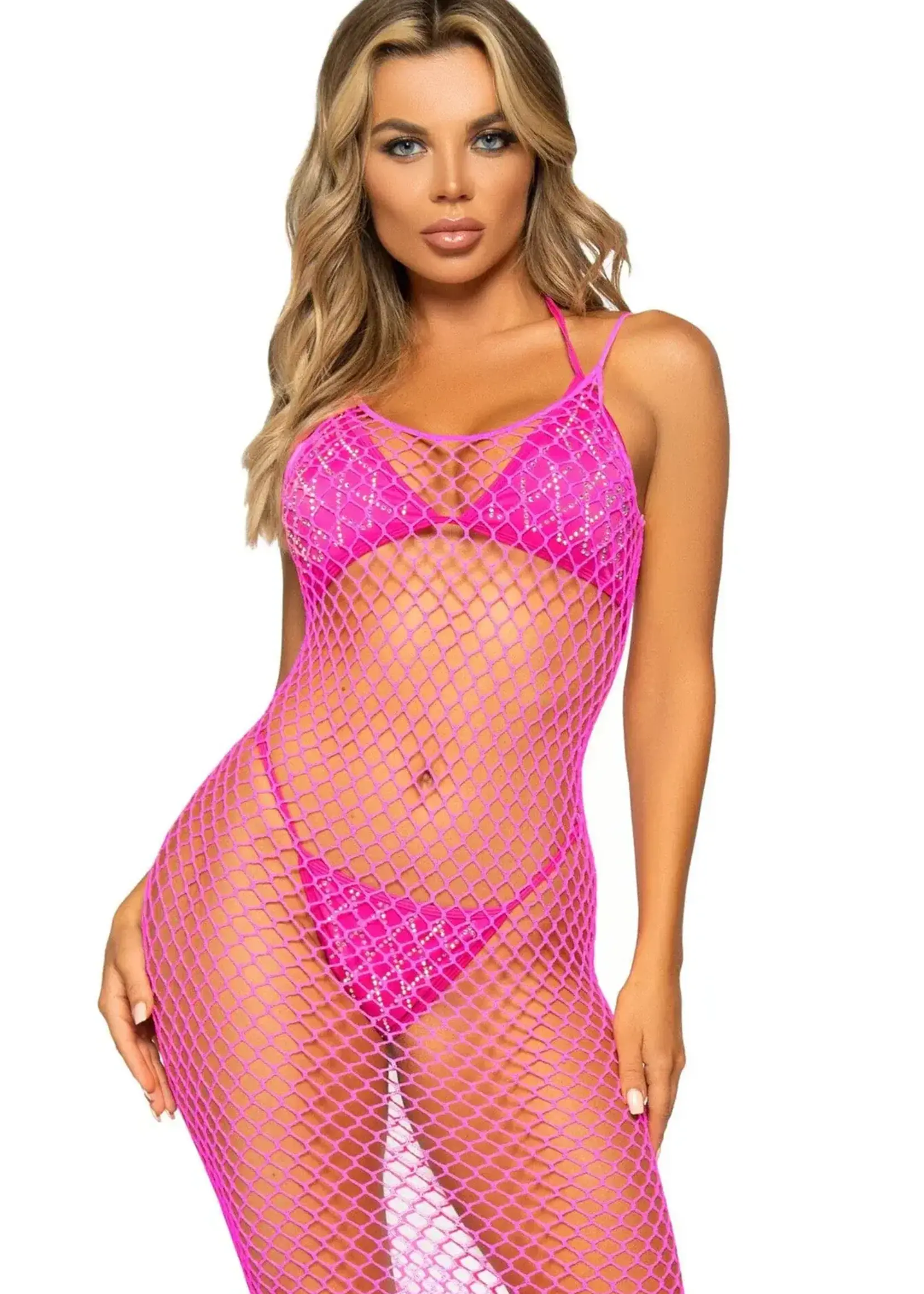 Leg Avenue Leg Avenue Woven Twist Net Backless Maxi Dress - OS