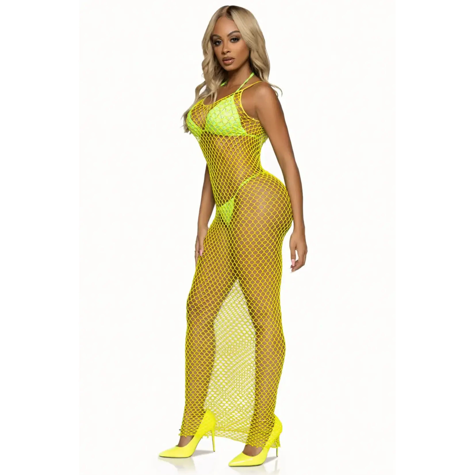 Leg Avenue Leg Avenue Woven Twist Net Backless Maxi Dress - OS