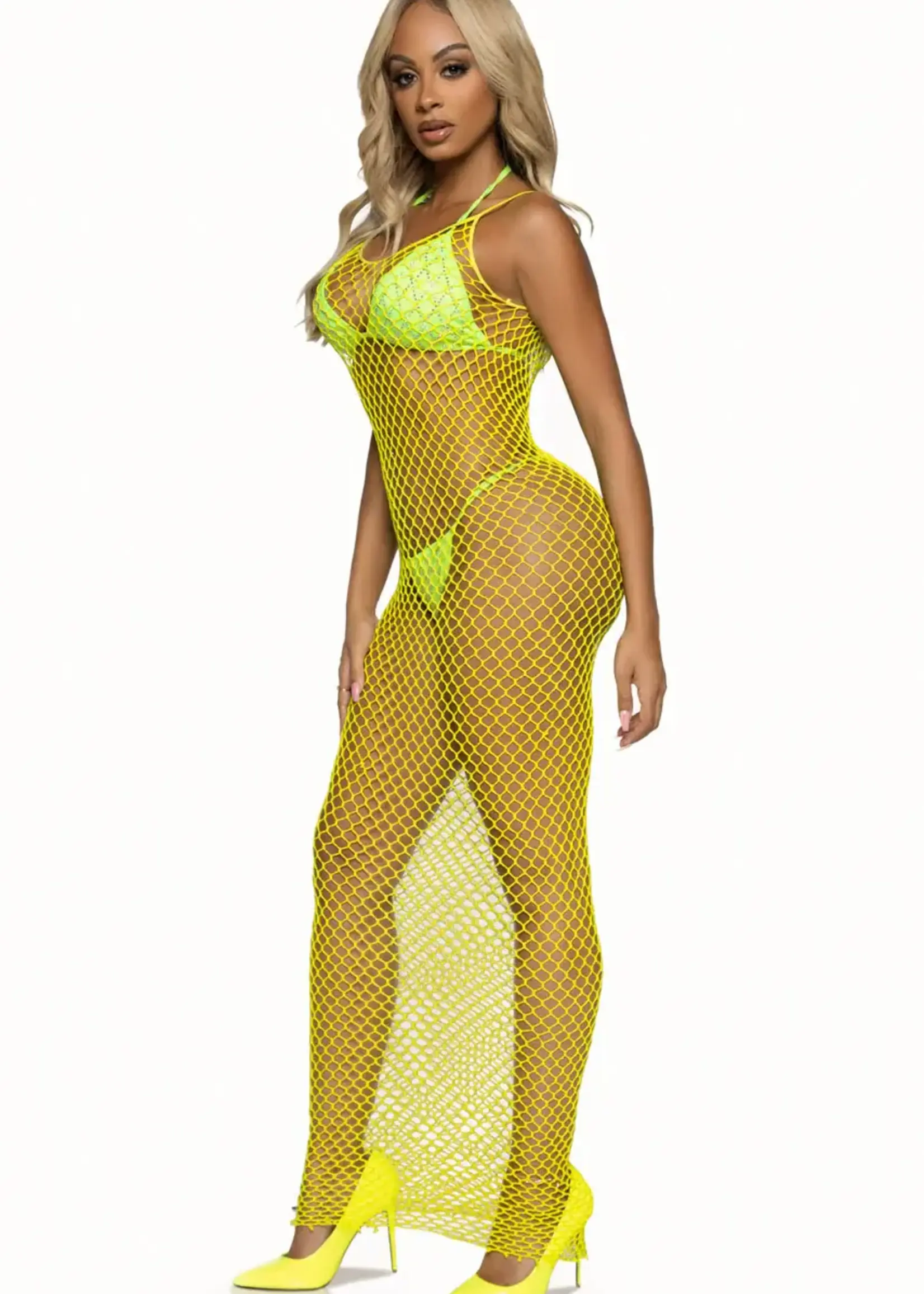 Leg Avenue Leg Avenue Woven Twist Net Backless Maxi Dress - OS