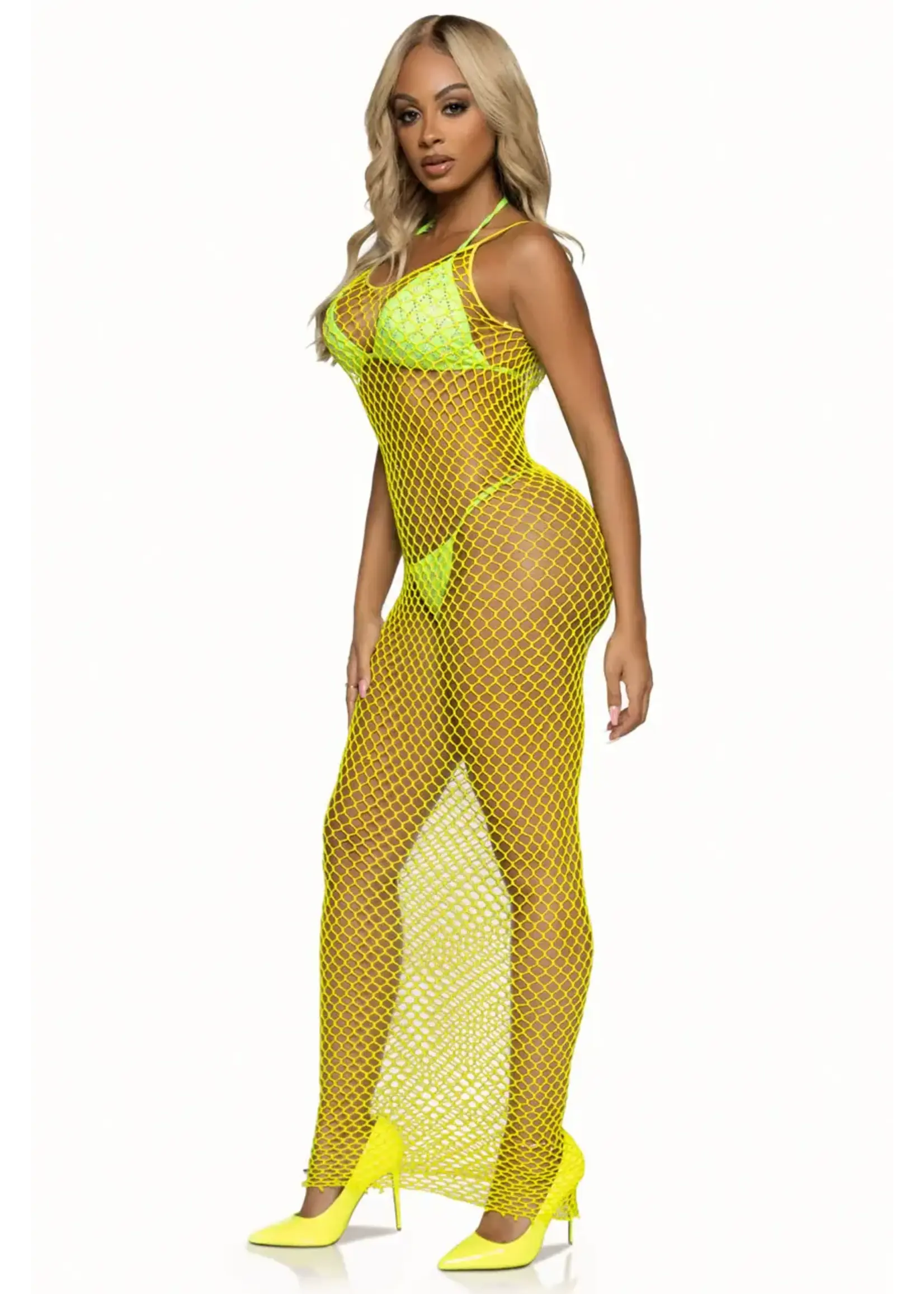 Leg Avenue Leg Avenue Woven Twist Net Backless Maxi Dress - OS