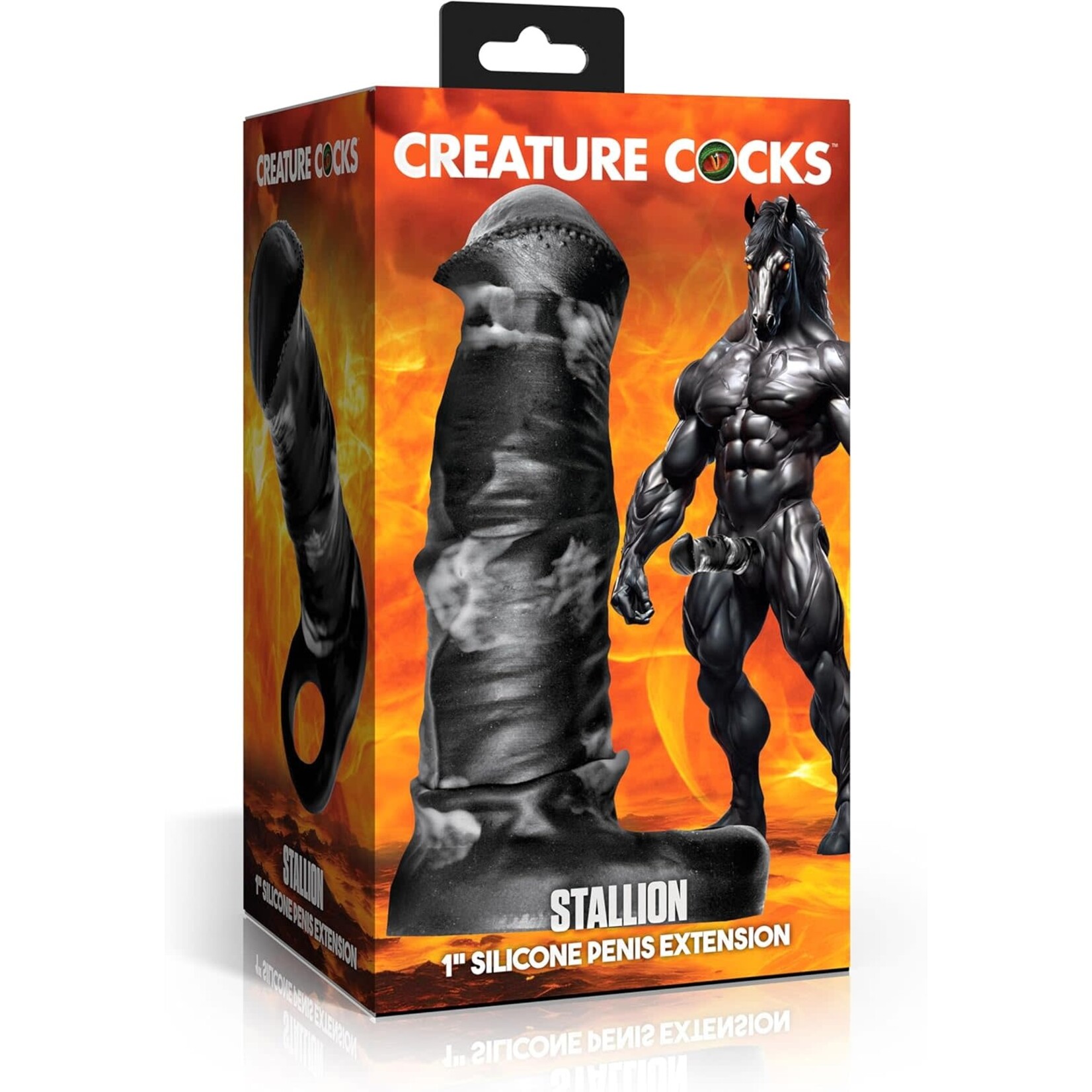 XR Brands Creature Cocks Creature Cocks Stallion Silicone Penis Extension - Black/Gray