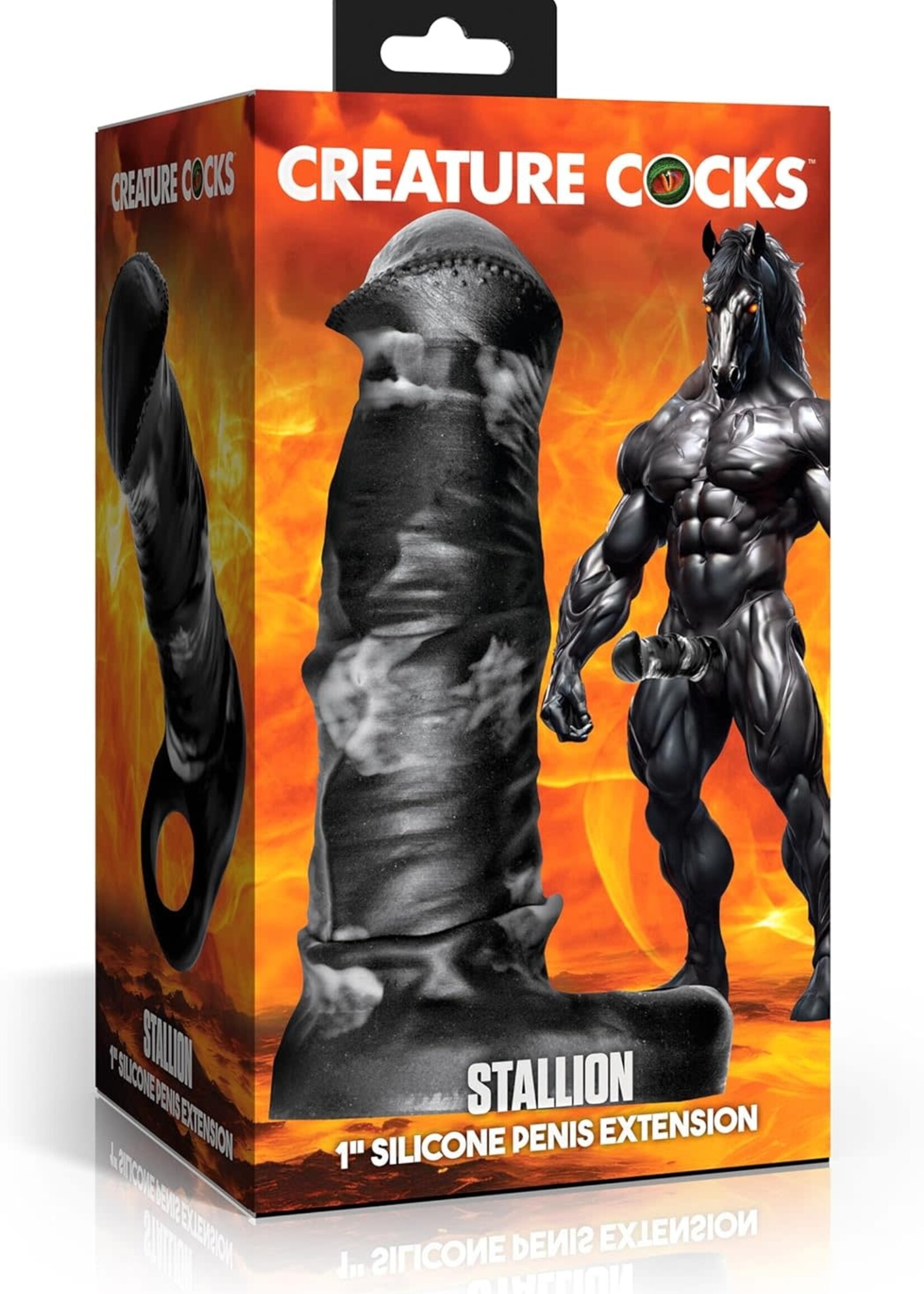 XR Brands Creature Cocks Creature Cocks Stallion Silicone Penis Extension - Black/Gray