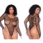 Mapale Essential Fishnet Long Sleeve Bodysuit - Black
