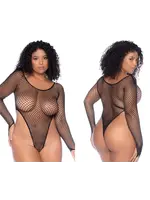 Mapale Essential Fishnet Long Sleeve Bodysuit - Black