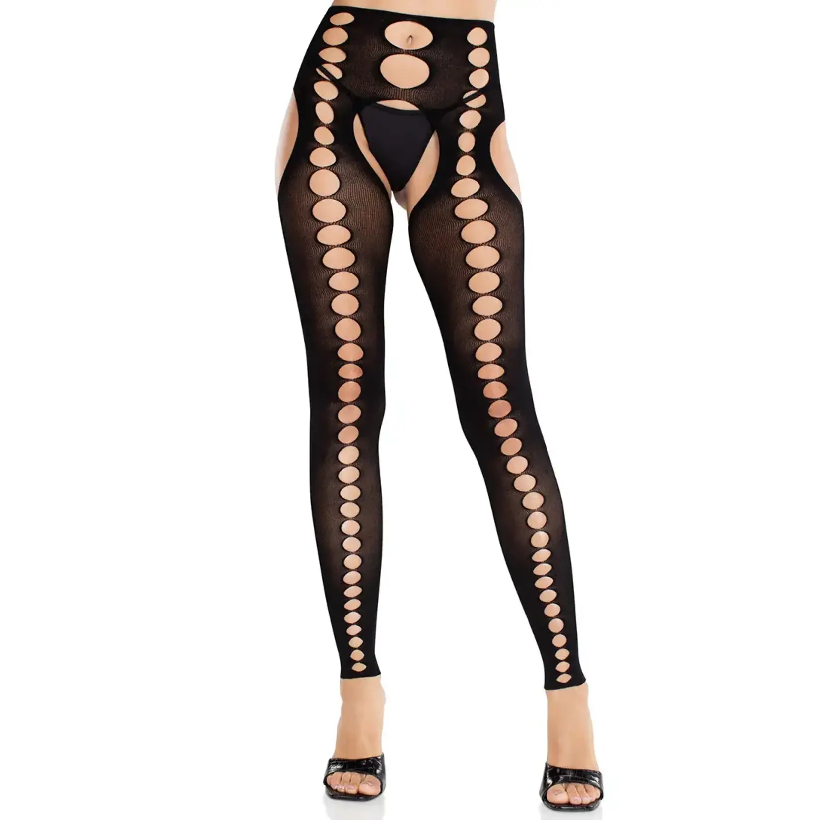 Leg Avenue Leg Avenue Seamless Opaque Cut-Out Footless Suspender Hose - O/S