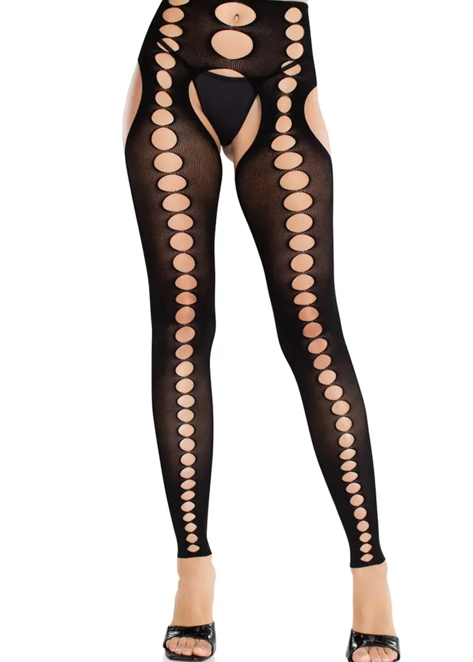 Leg Avenue Leg Avenue Seamless Opaque Cut-Out Footless Suspender Hose - O/S