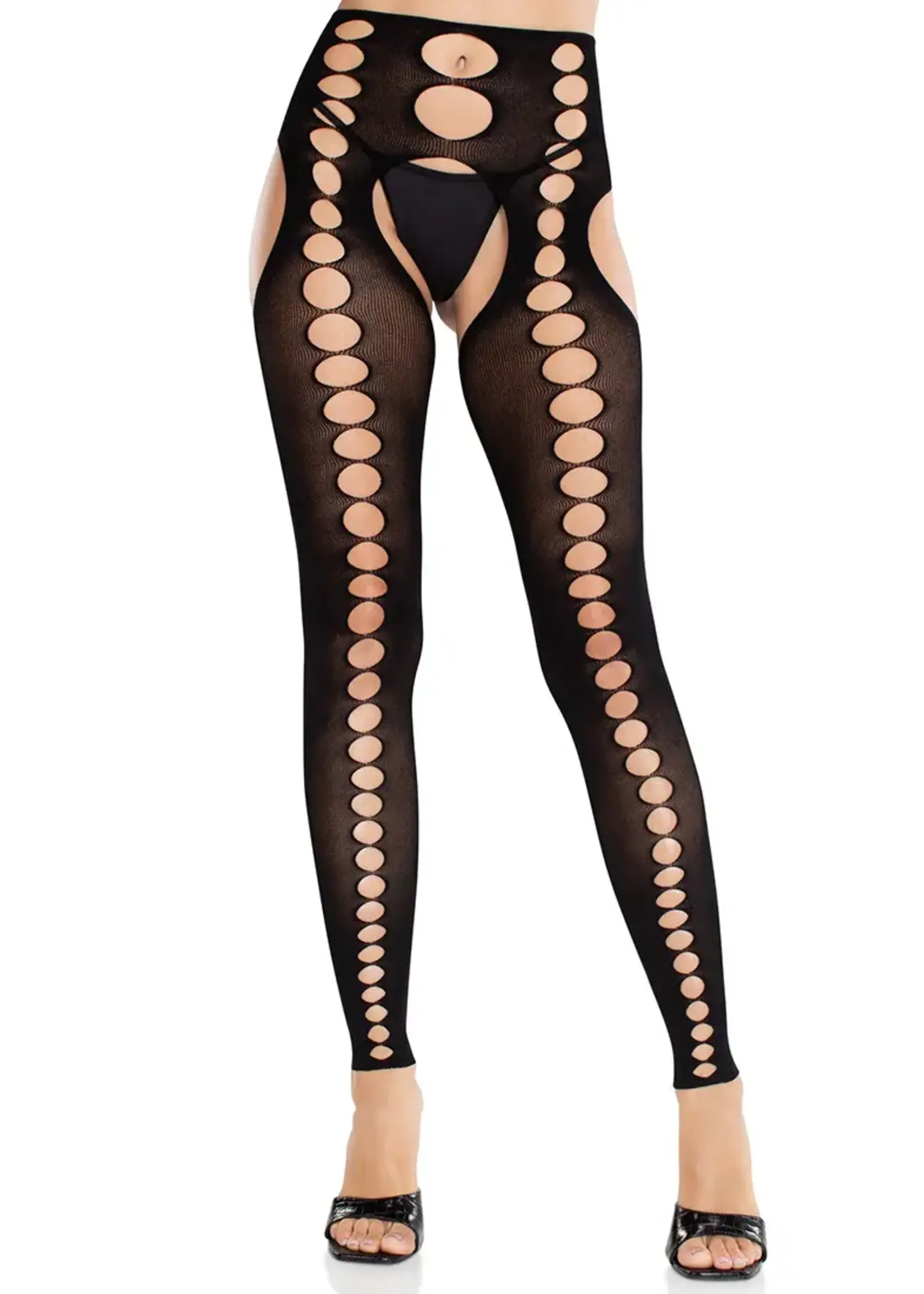Leg Avenue Leg Avenue Seamless Opaque Cut-Out Footless Suspender Hose - O/S