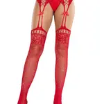 Leg Avenue Rhinestone Lace Top Fishnet Stockings w/ Garter Belt - OS