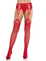 Leg Avenue Rhinestone Lace Top Fishnet Stockings w/ Garter Belt - OS