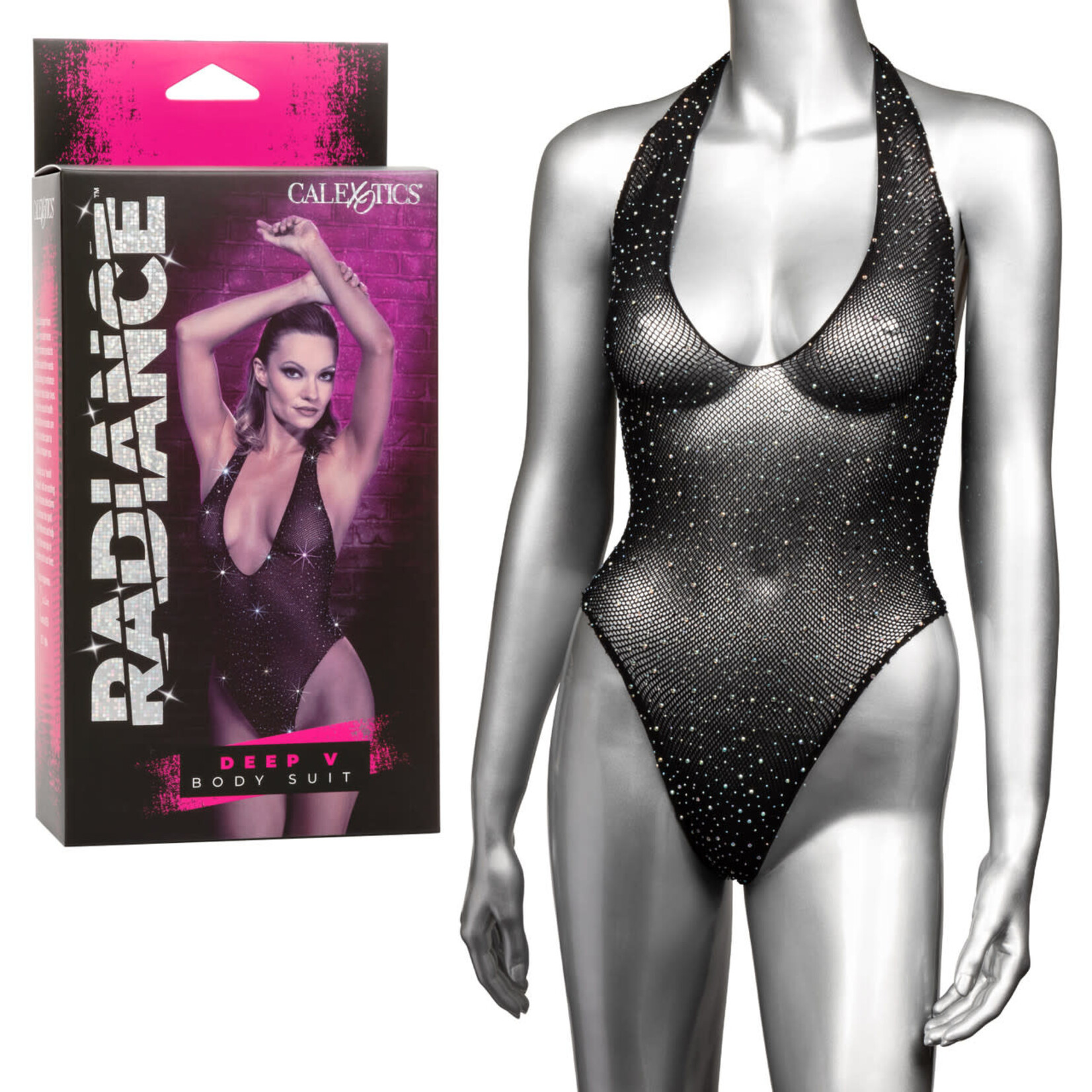 Calexotics Radiance Deep v Body Suit - One Size - Black
