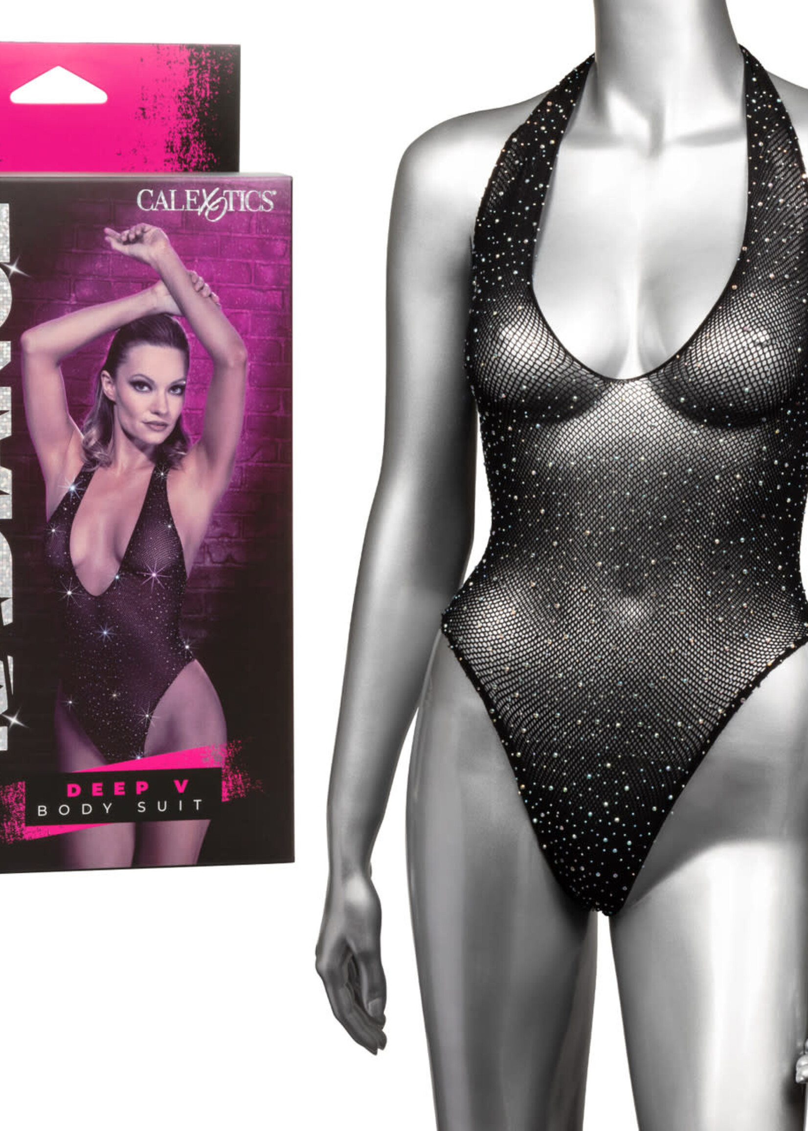 Calexotics Radiance Deep v Body Suit - One Size - Black