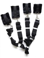 Bizarre Leather Fuzzy Bedroom Bondage Kit - Black