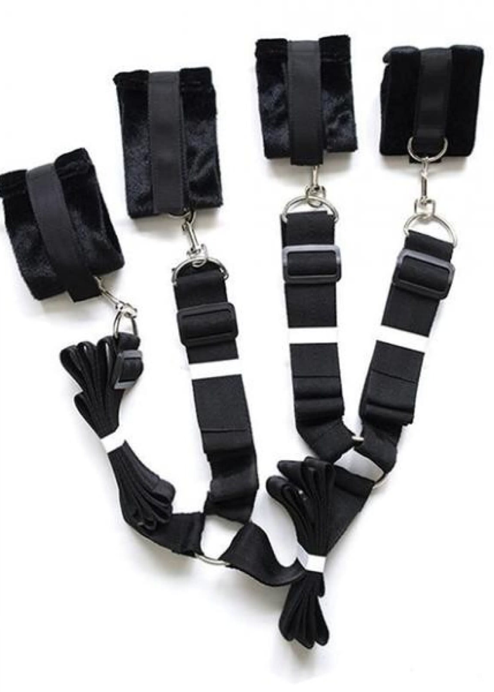 Bizarre Leather Fuzzy Bedroom Bondage Kit - Black