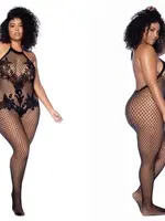 Mapale Vino Noir Floral Fishnet Bodystocking