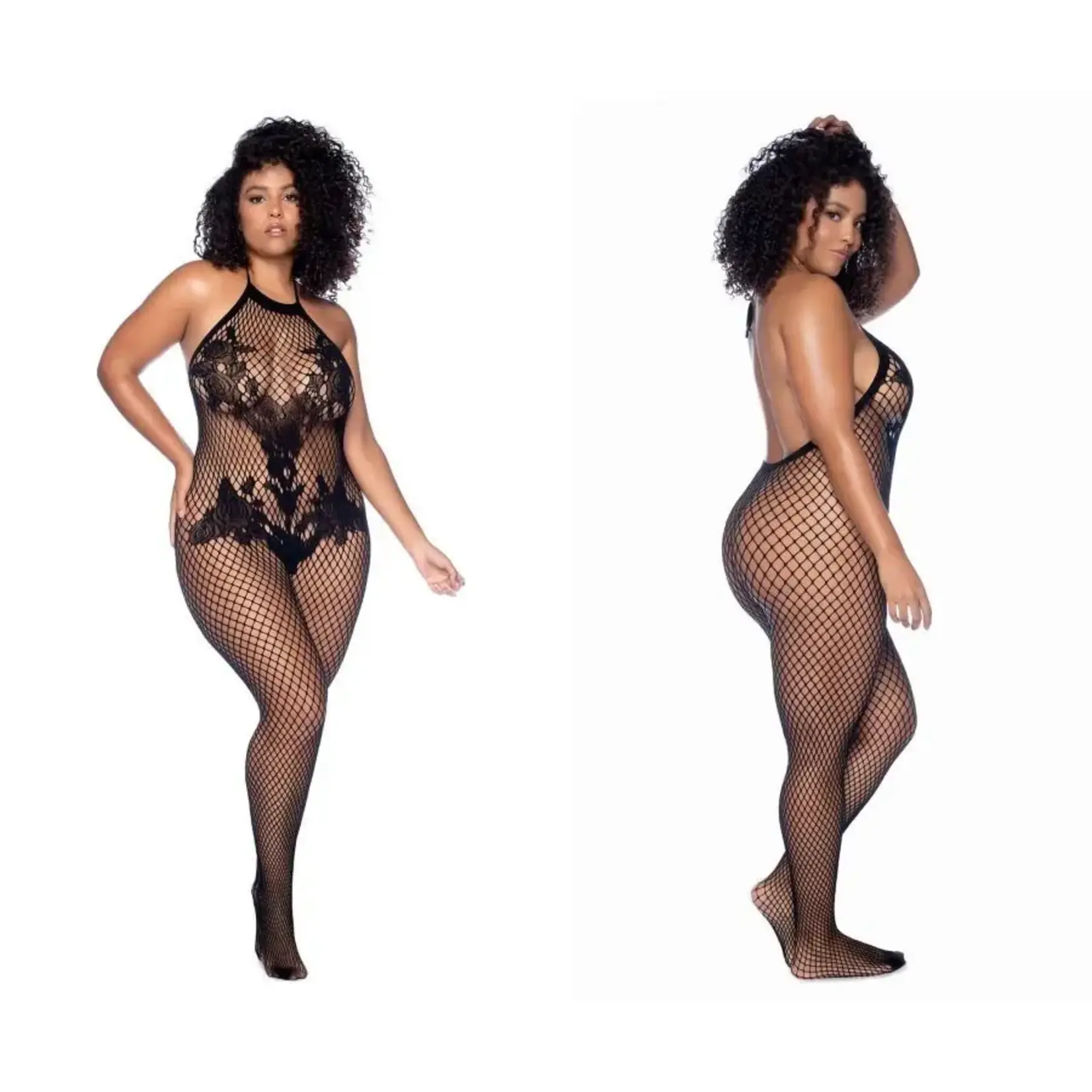 Mapale Vino Noir Floral Fishnet Bodystocking