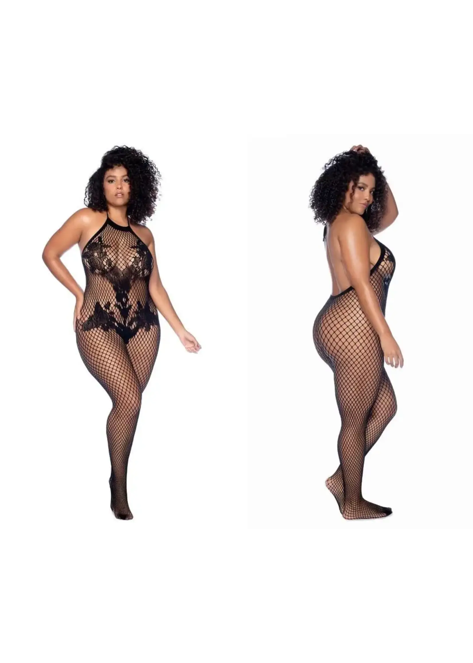 Mapale Vino Noir Floral Fishnet Bodystocking