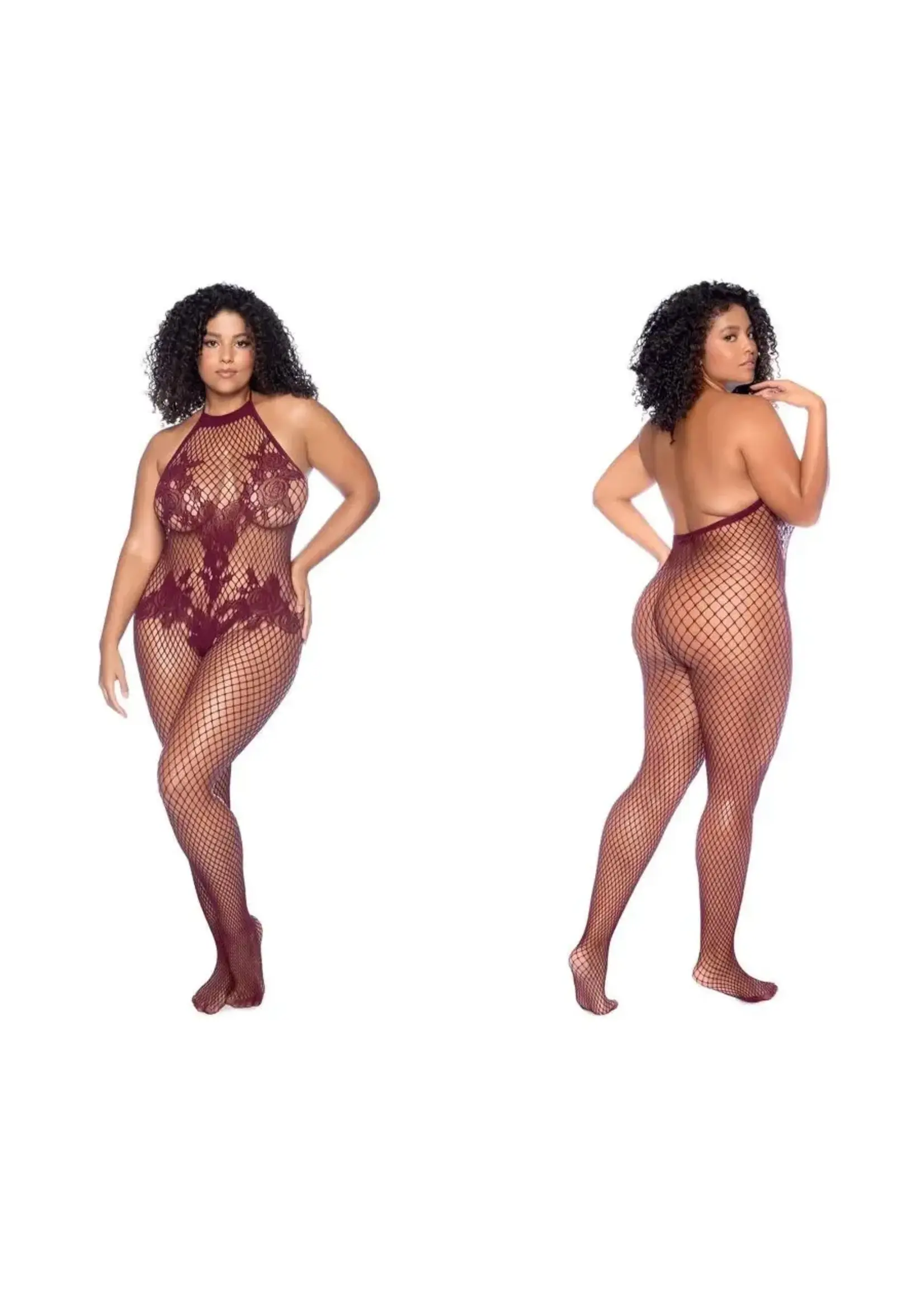 Mapale Vino Noir Floral Fishnet Bodystocking