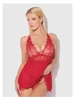 Shirley of Hollywood Mila Eyelash Lace & Mesh Babydoll w/G-String 2 pc Set - Red