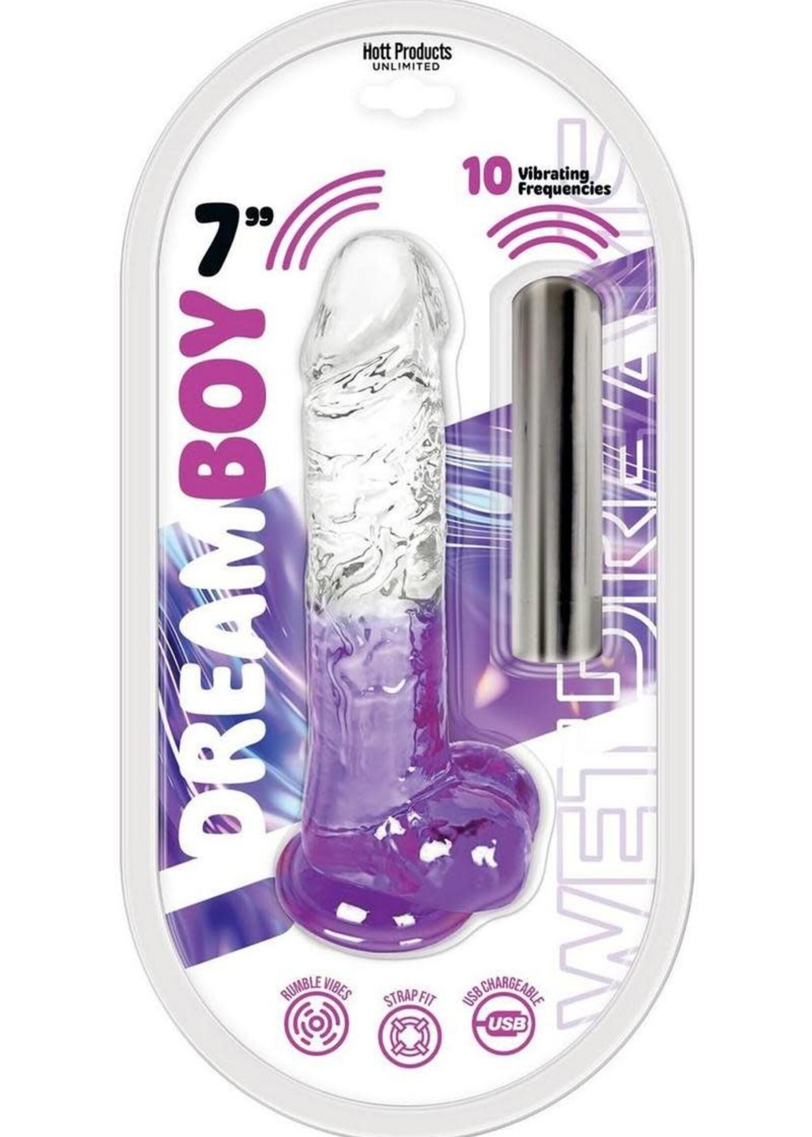 HOTT PRODUCTS Wet Dreams Dream Boy Jelly Vibrating Dildo