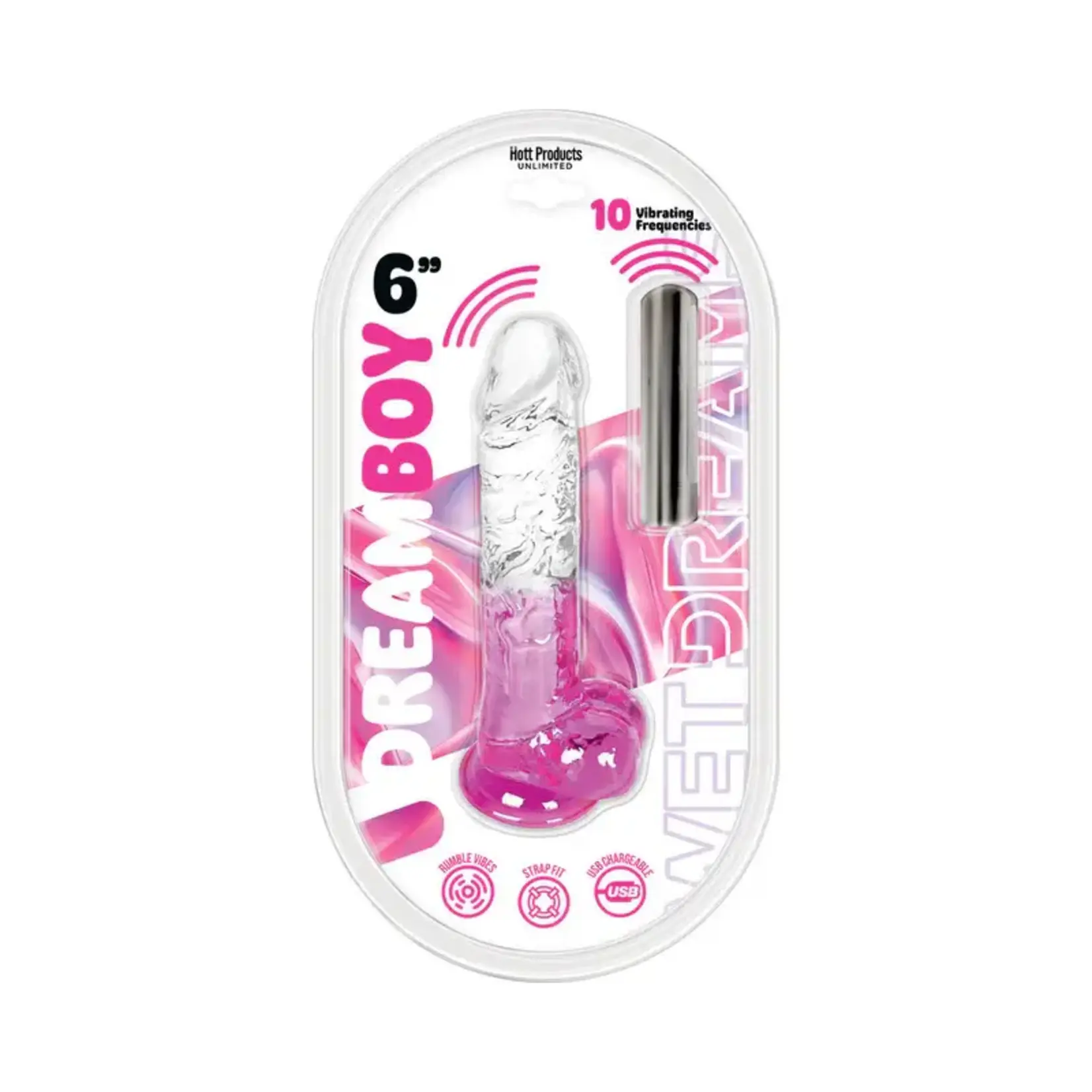 HOTT PRODUCTS Wet Dreams Dream Boy Jelly Vibrating Dildo