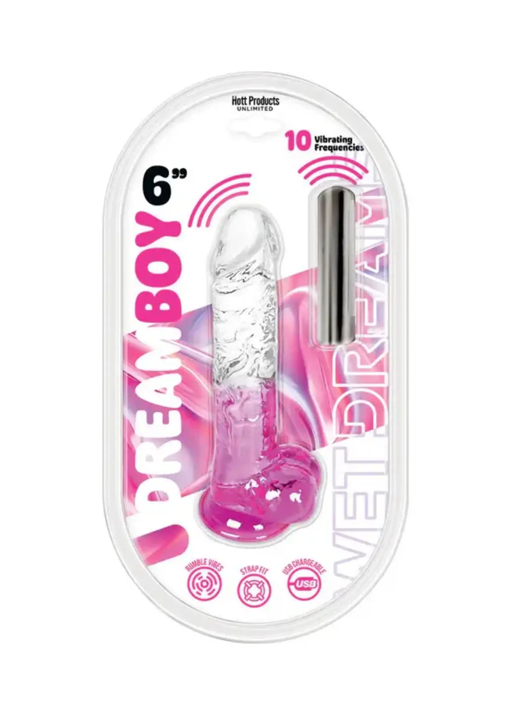 HOTT PRODUCTS Wet Dreams Dream Boy Jelly Vibrating Dildo
