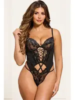 Seven 'til Midnight Cross-Dye Lace and Mesh Underwire Teddy w/Hook and Eye Back Closure