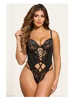 Seven 'til Midnight Cross-Dye Lace and Mesh Underwire Teddy w/Hook and Eye Back Closure