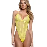 Roma Costumes Kiss & Bloom Floral Eyelash Lace and Mesh Teddy - Yellow