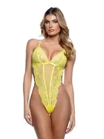 Roma Costumes Kiss & Bloom Floral Eyelash Lace and Mesh Teddy - Yellow