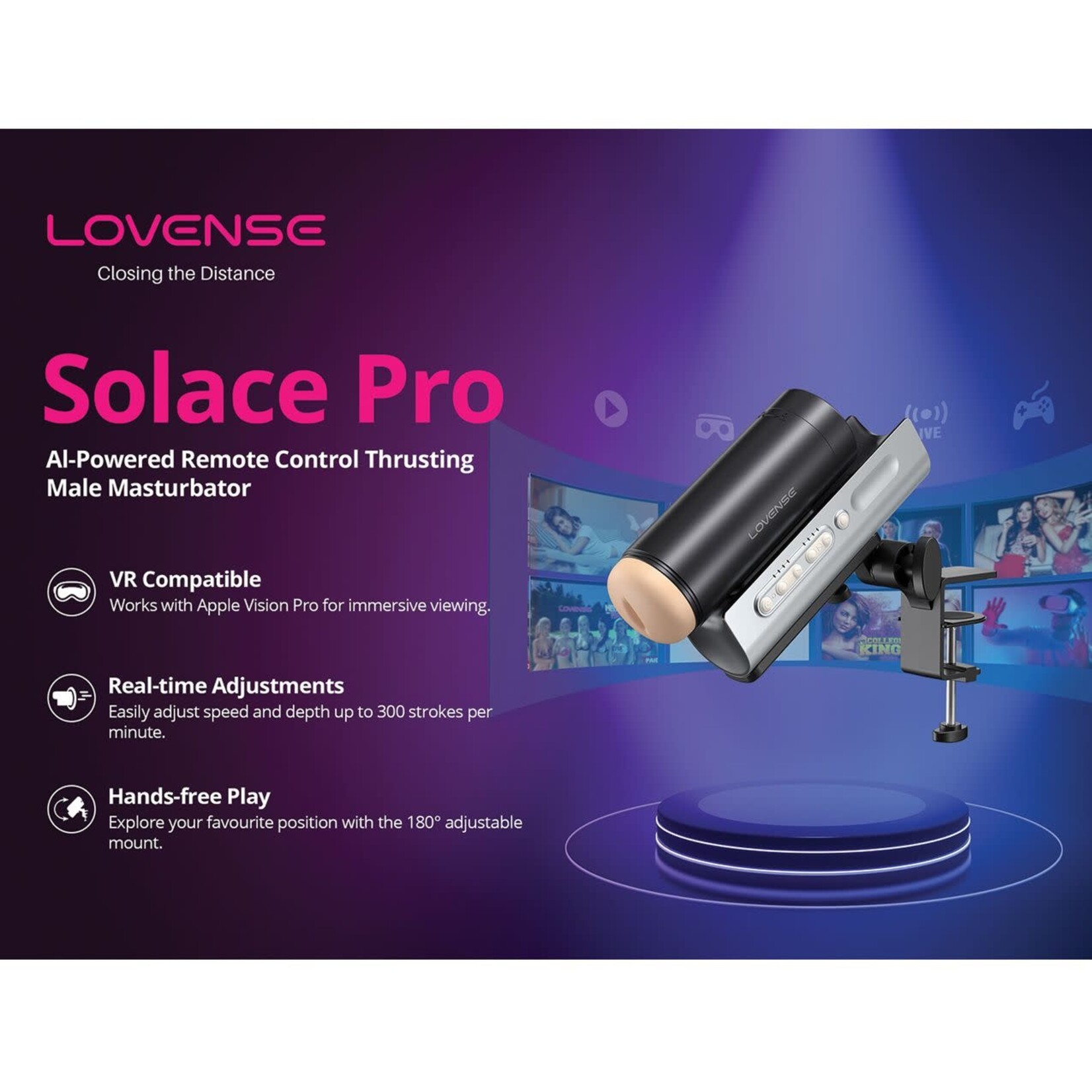 LOVENSE Lovense Solace Pro Rechargeable App Compatible Stroker - Black/Silver